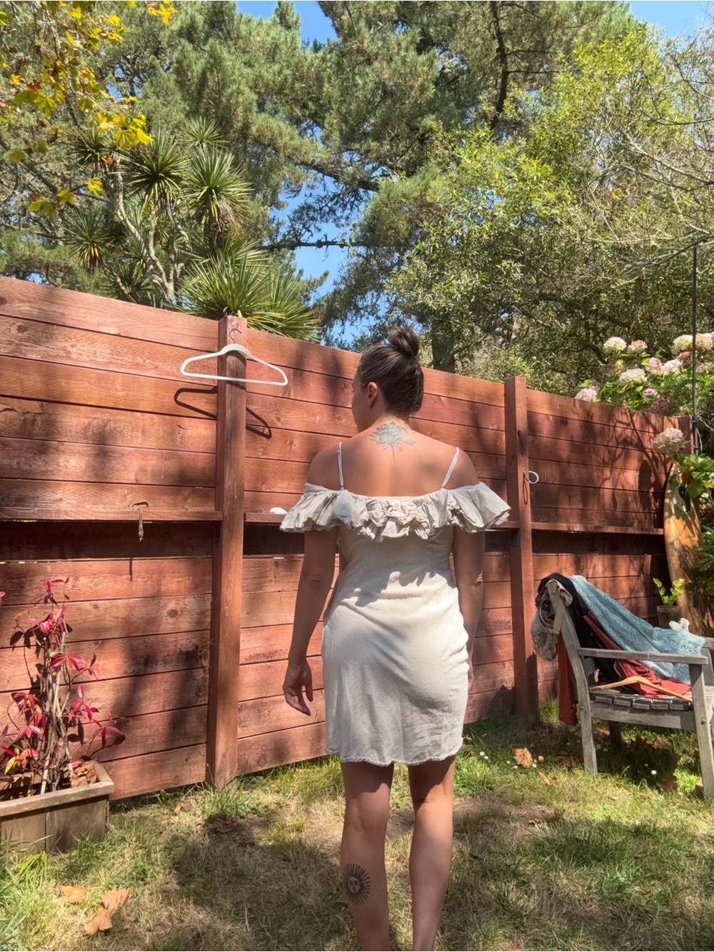 Linen Astr Beige Off-Shoulder Ruffle Dress - Picture 6 of 6